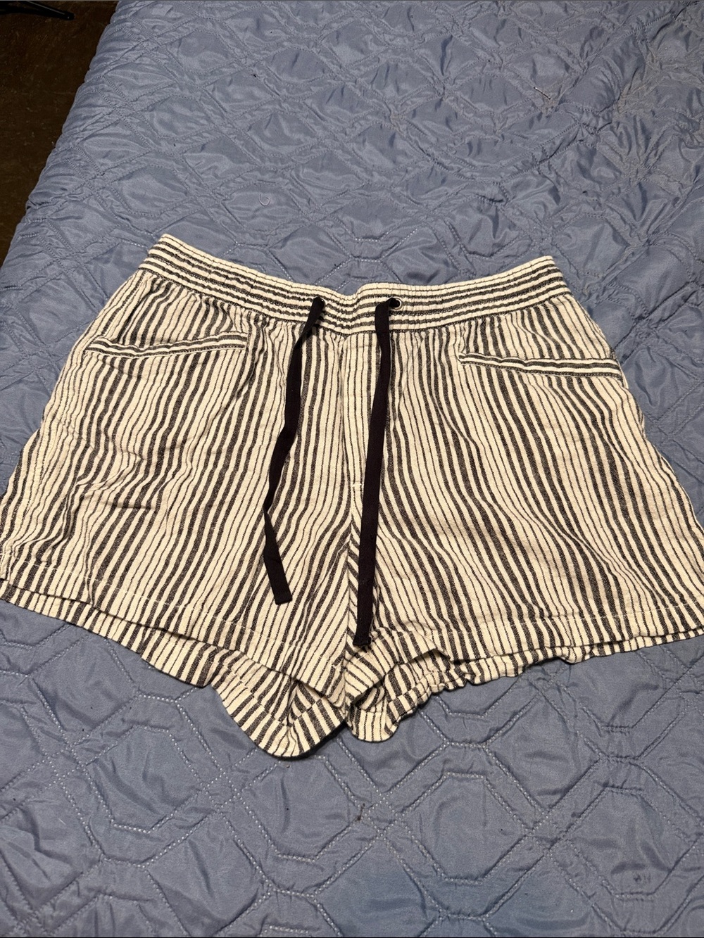 GAP Black & White Striped High-Waist Drawstring Shorts